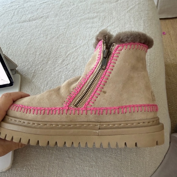 Free people NWT Laidback London Setsu Pink Crochet Ankle Boot Sand Suede 🌈 - Picture 8 of 8